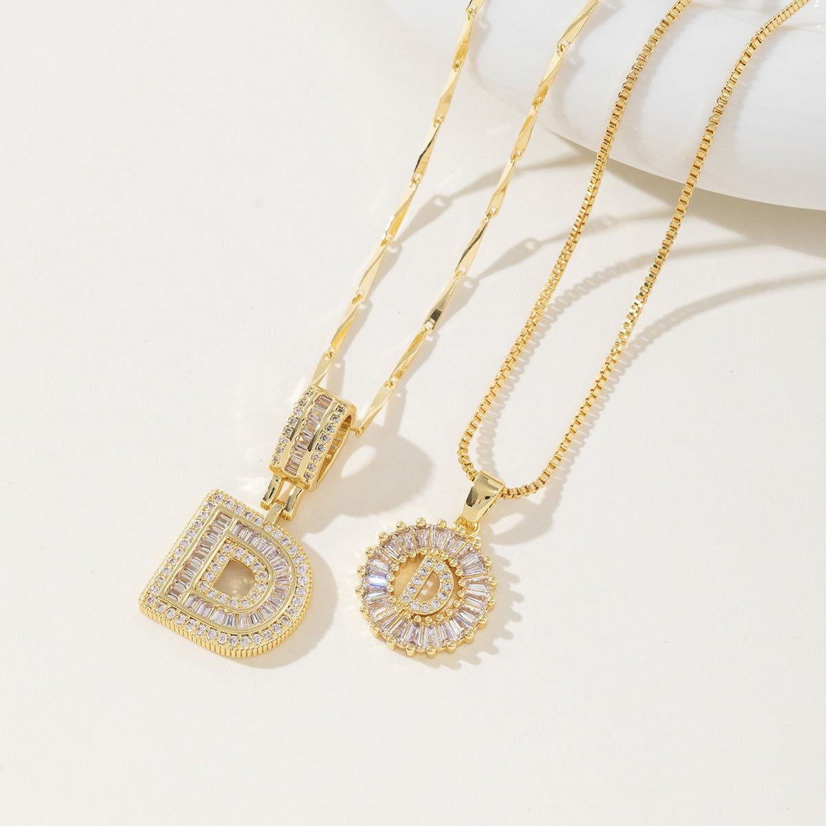 Rock Sugar Copper Inlaid Zircon Letter Pendant