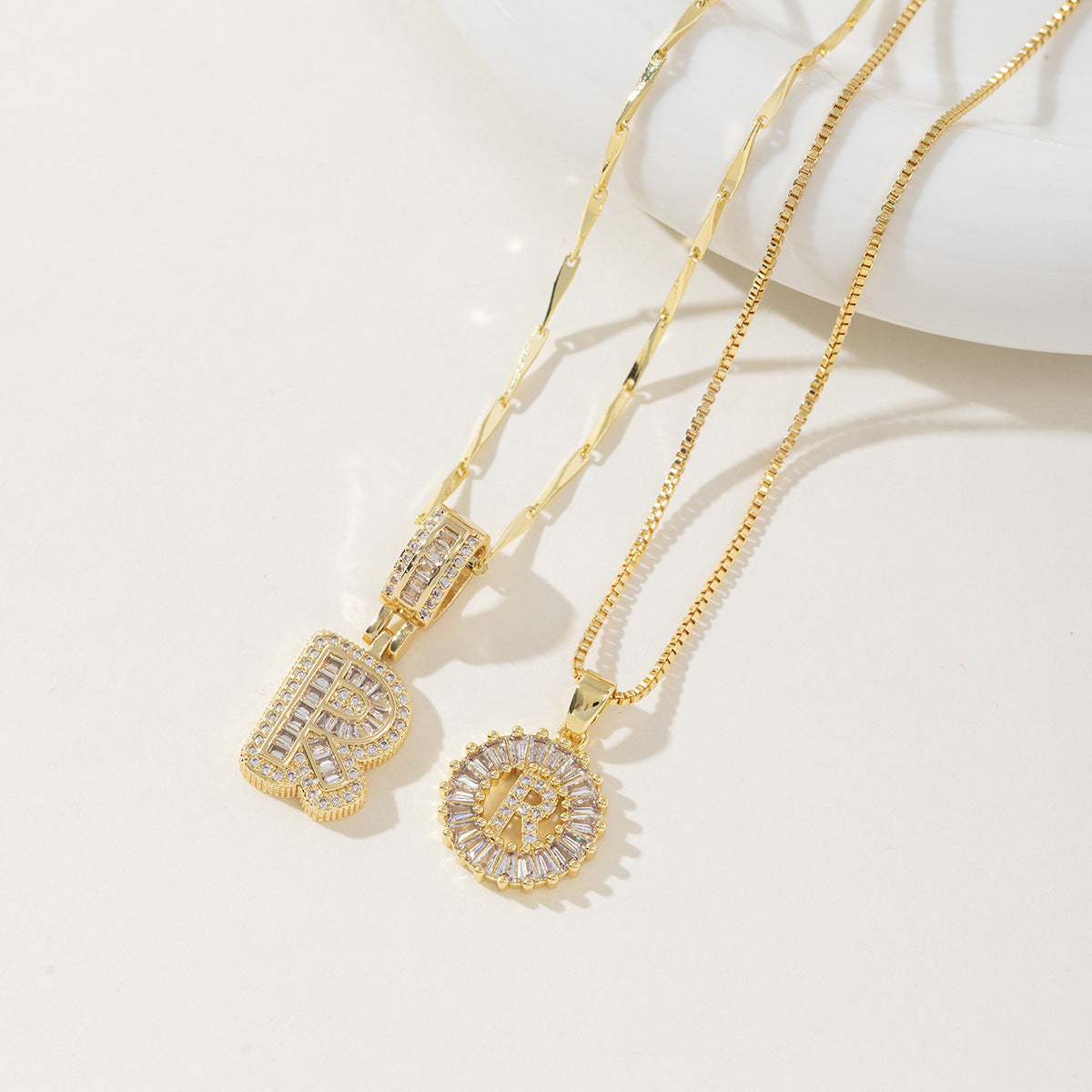 Rock Sugar Copper Inlaid Zircon Letter Pendant