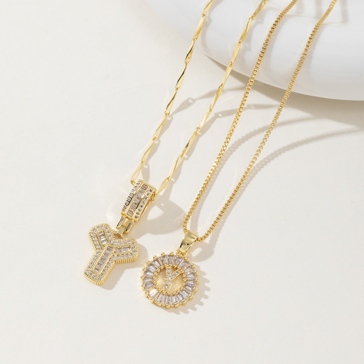 Rock Sugar Copper Inlaid Zircon Letter Pendant