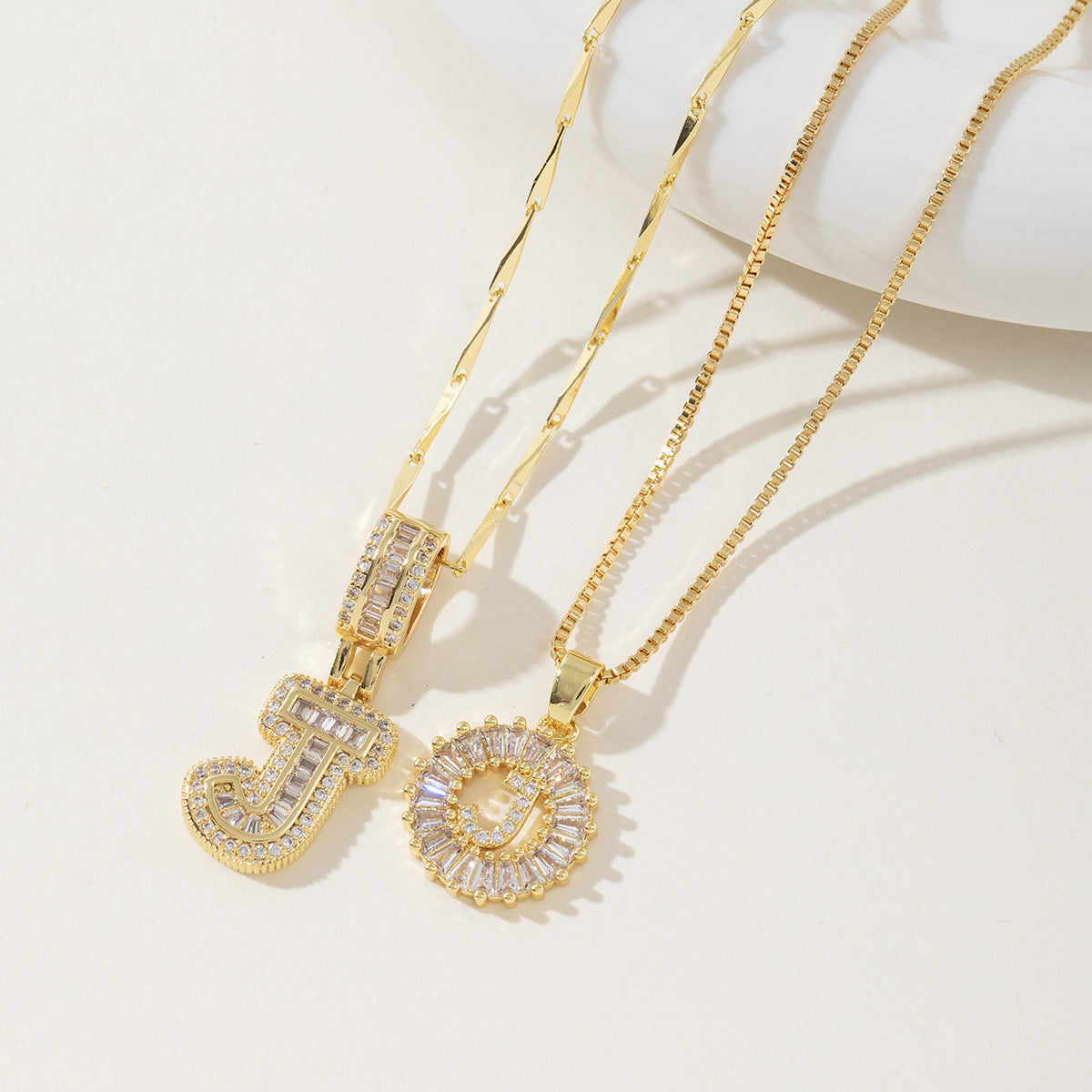 Rock Sugar Copper Inlaid Zircon Letter Pendant